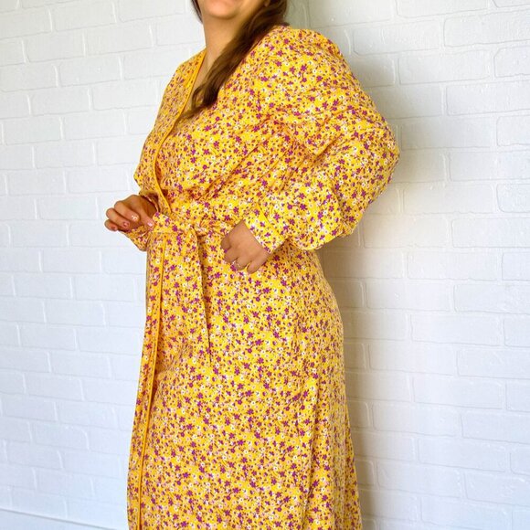 NWT Time and Tru ~ Yellow and Purple Floral Dress ~ Size XL - Picture 2 of 9